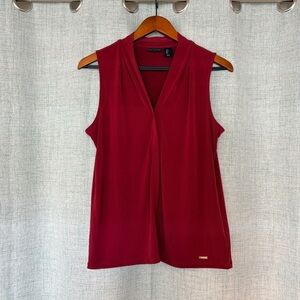 Tahari Sleeveless Draped V-Neck Blouse Red Size Large